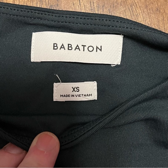 Aritzia Babaton Contour Crew Bodysuit Dark Green XS Long Sleeve Scoopneck - Picture 3 of 11